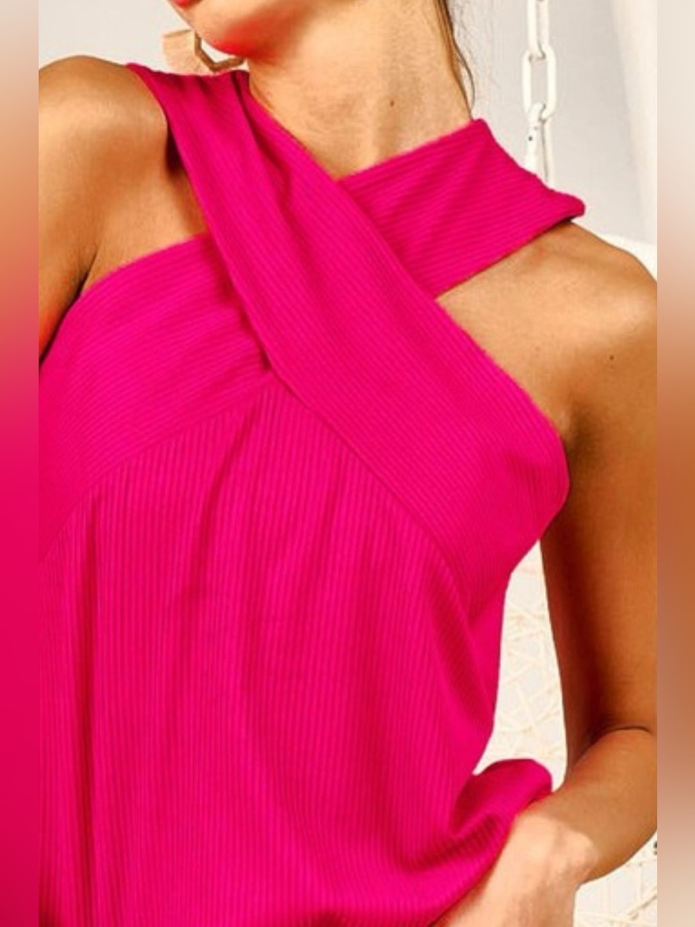 BiBi Rib Knit Cross Neck Banded Top - Picture 2 of 3